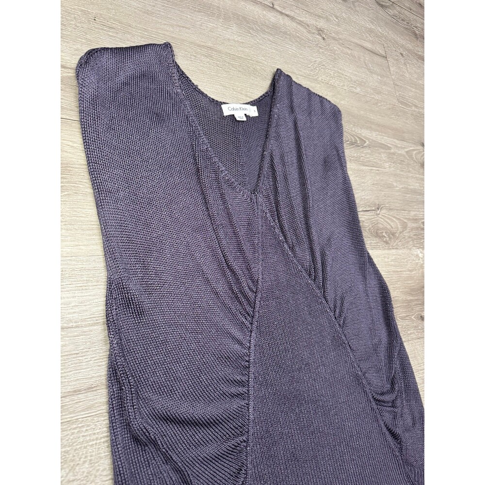 Calvin Klein Knit Sleeveless Women Top Ruched Front V Neck Blue Size S - Picture 2 of 5